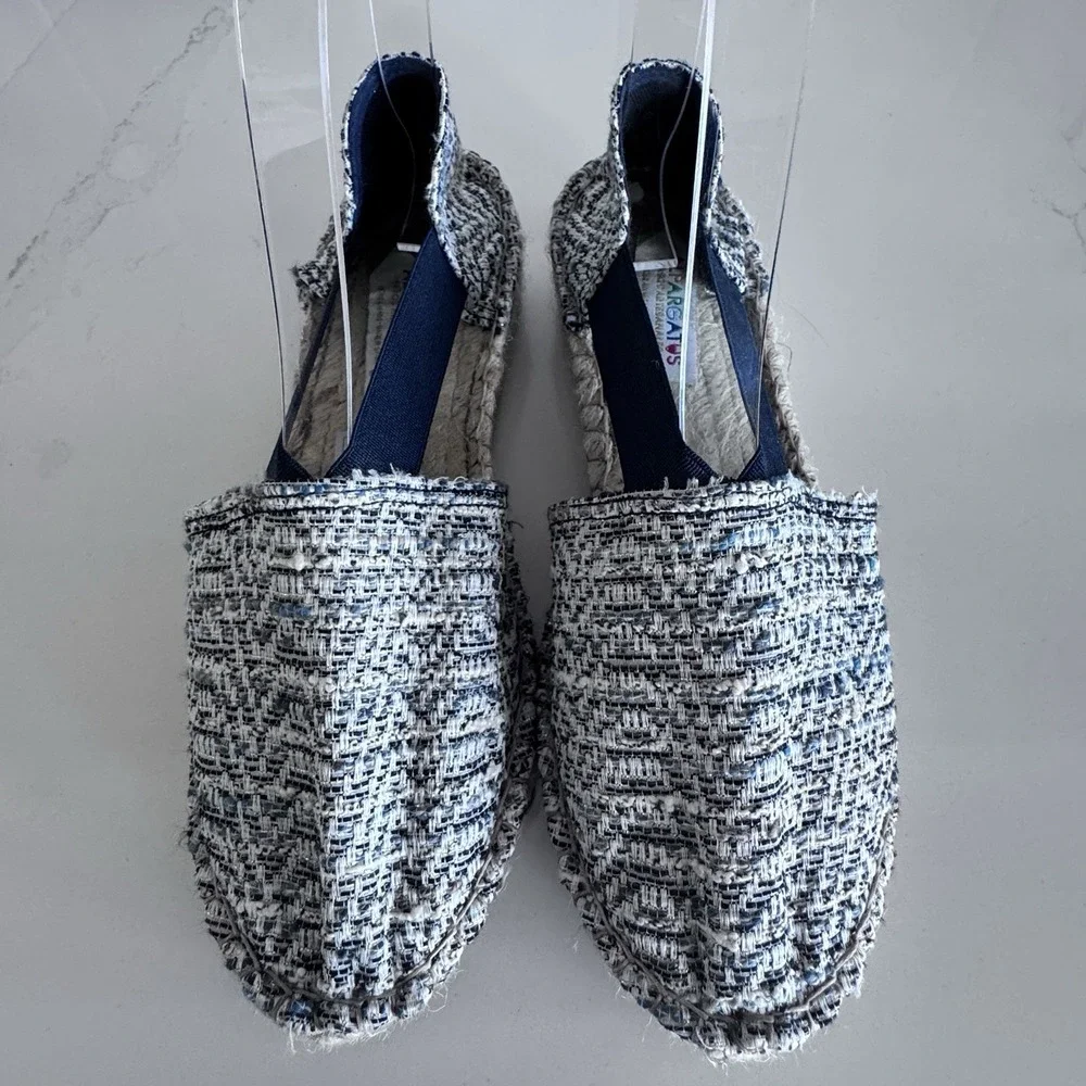 Arpagatus‎ Tweed Espadrille Flats Women Size 37 Blue White Jute Slip On Spain